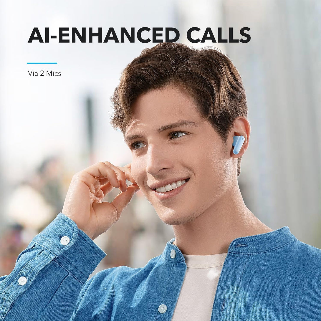 Soundcore by Anker P20I True Wireless Earbuds, 10Mm Drivers with Big Bass, Bluetooth 5.3, 30H Long Playtime, Water-Resistant, 2 Mics for AI Clear Calls, 22 Preset Eqs, Customization (Light Blue)