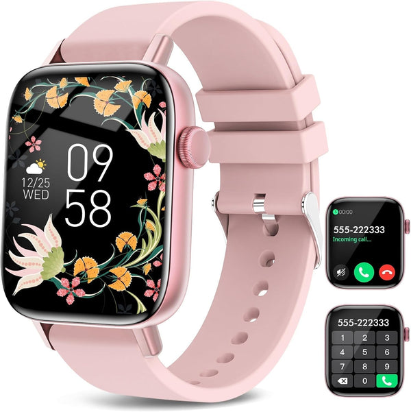 Smart Watch for Android Iphone-Call Receive/Dial/Read Message/Ai Control-1.9" HD Screen-Ip67 Waterproof Fitness Smartwatch-Blood Pressure/Heart Rate/Spo2/Sleep Monitor (Light Pink)