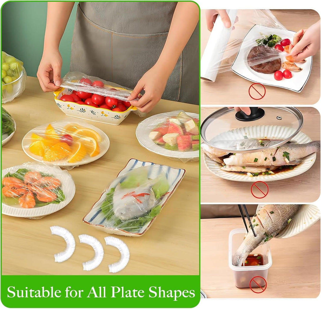Plastic Bowl Covers - 100 Count - Plastic Food Covers with Elastic- Covers 4-9 Inch Bowls/Plate,Plastic Covers for Bowls, Multi-Purpose Kitchen Outdoor Must-Have