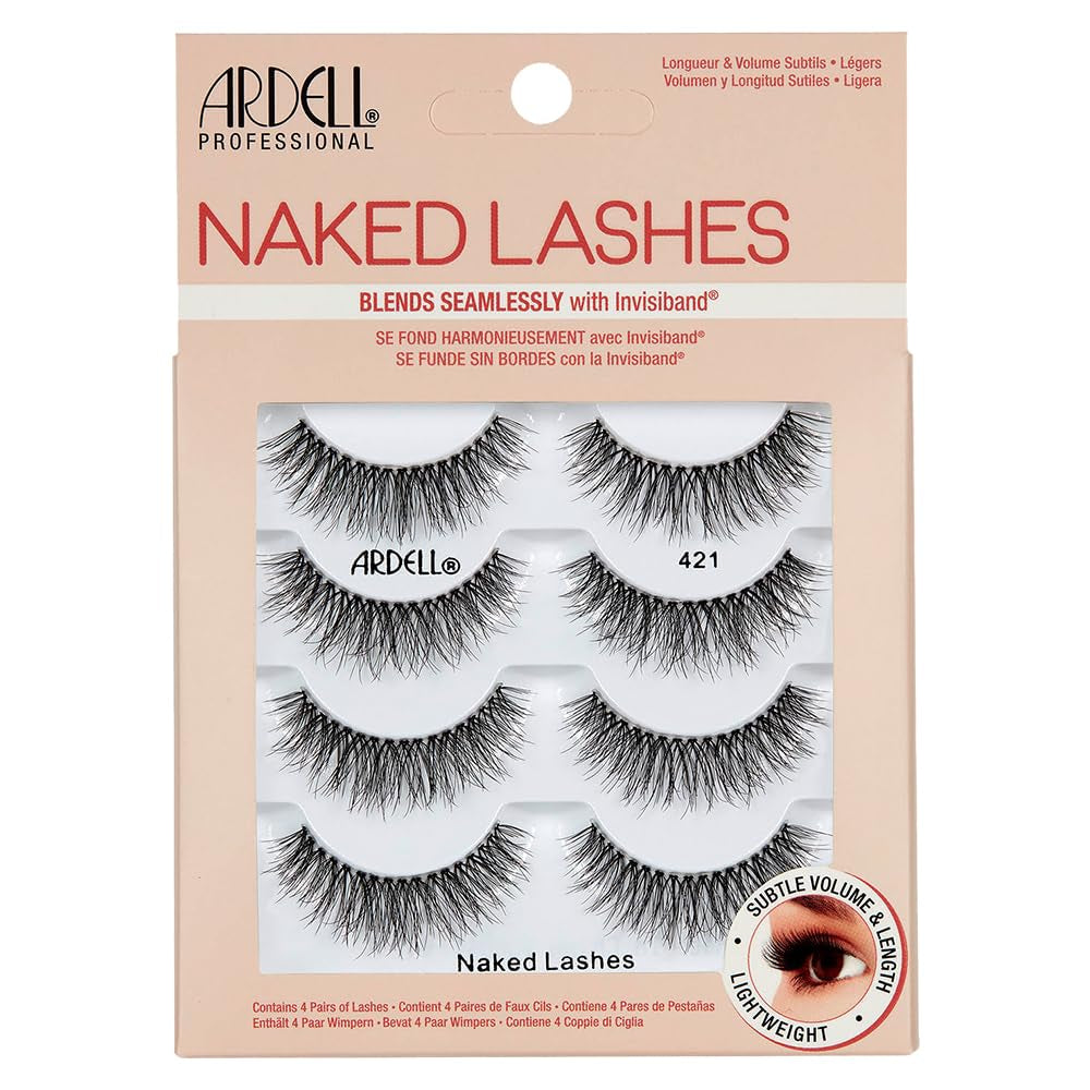 Ardell Naked Strip Lashes 421 – Natural-Looking, Long-Lasting False Eyelashes with Invisiband for Seamless Blend, 4 Pairs, 1-Pack
