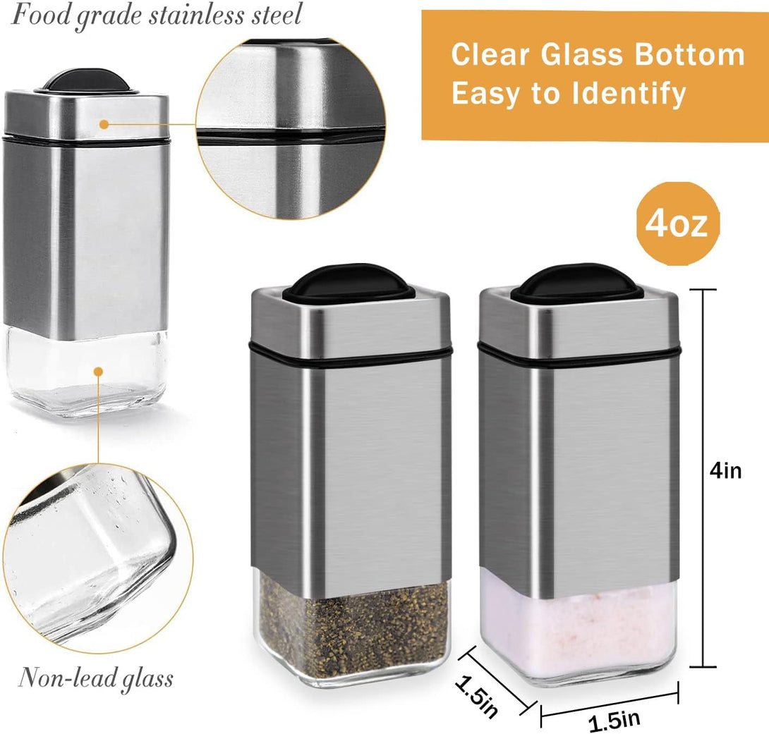 Salt and Pepper Shakers by Aelga, Glass Salt Shaker Set with Adjustable Pour Holes, Ideal for Black Pepper, Kosher and Himalayan