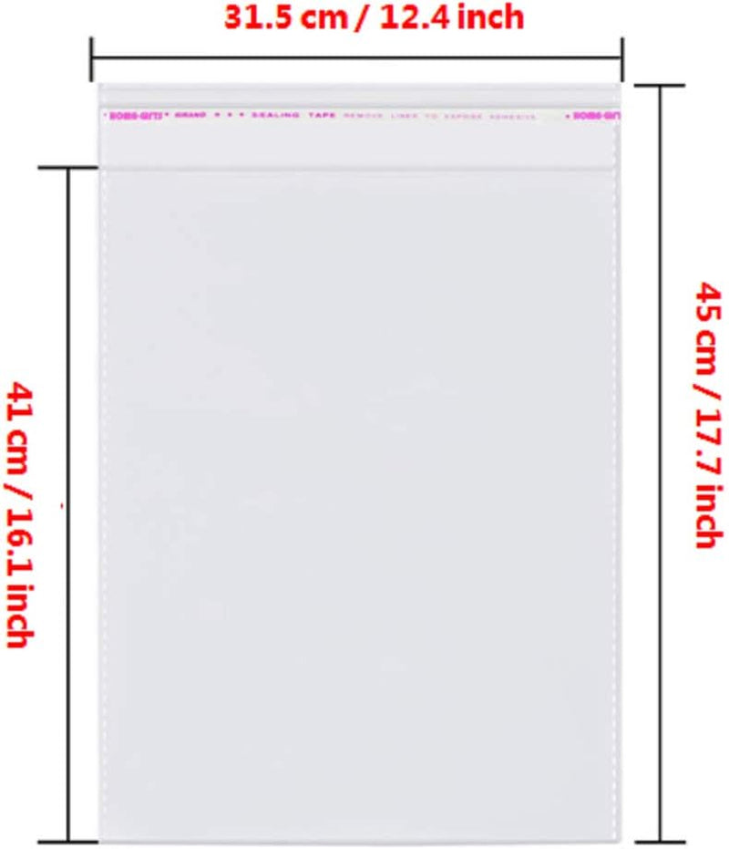 50 Pcs 12" X 16" Self Seal Clear Cellophane Bags Resealable Plastic Apparel Bag Perfect for Packaging Clothing, T-Shirt, Brochure, Prints, Handicraft Gift Bags