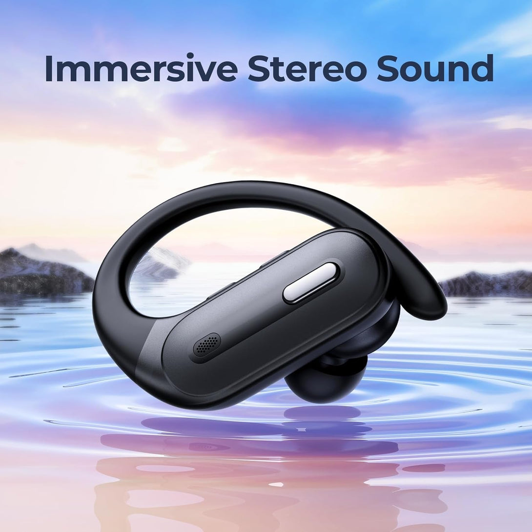 Wireless Earbuds Bluetooth 5.3 Headphones 90 Hrs Playtime Earbuds with Wireless Charging Case Power Display Over-Ear Earphones with Earhooks Waterproof Stereo Headset for Android Phone Workout Black