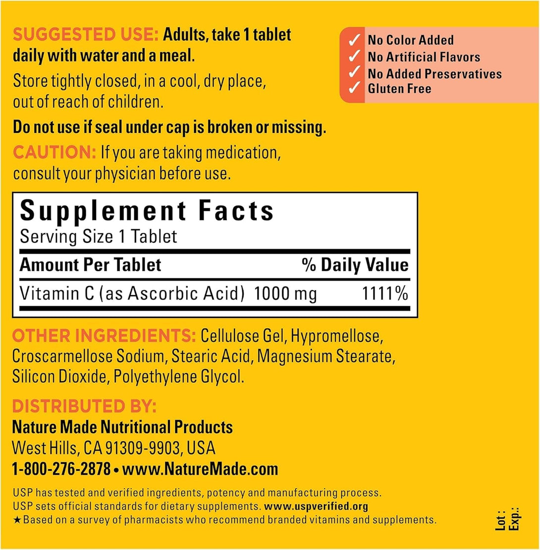 Nature Made Extra Strength Vitamin C 1000 Mg, Dietary Supplement for Immune Support, 300 Tablets, 300 Day Supply