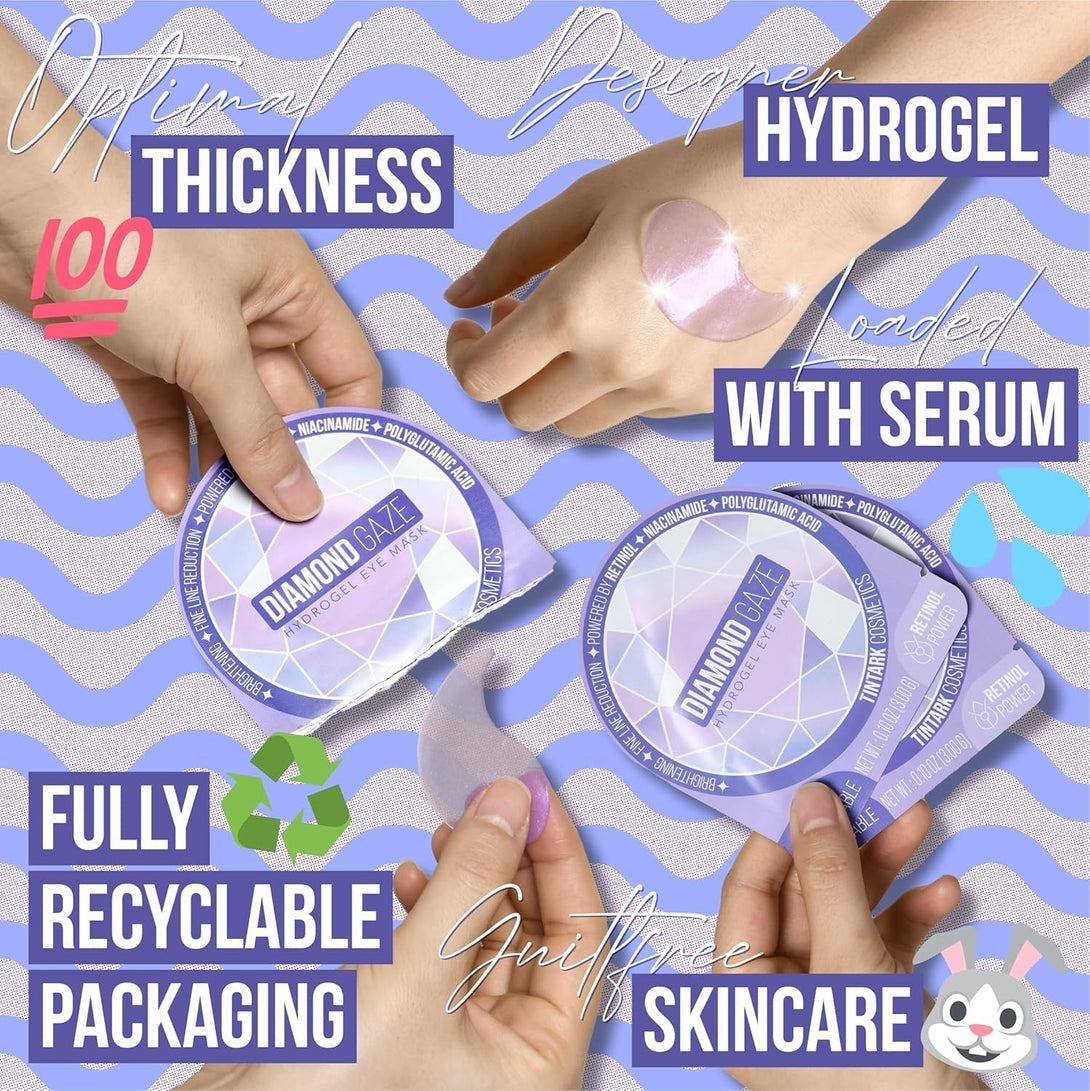 DIAMOND GAZE under Eye Patches 28 Pairs, Rejuvenate Eye Area, Soothing Hydrate Brighten Skin, Plumps Fine Lines, Hydrogel Eye Mask with Retinol, Niacinamide and Polyglutamic Acid, Eye Gel Pads