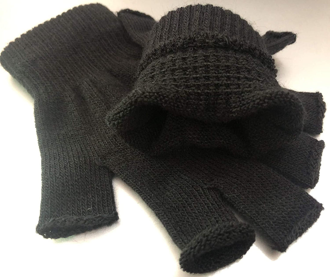 2 Pair Half Finger Gloves Winter Knit Touchscreen Warm Stretchy Mittens Fingerless Gloves in Common Size for Men and Women,Black