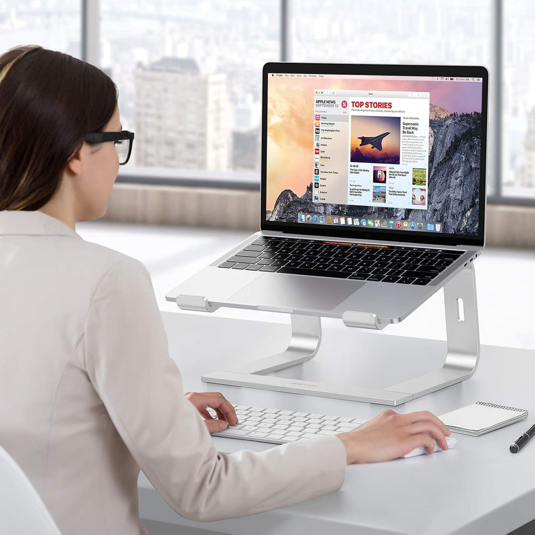 OMOTON Laptop Stand, Detachable Laptop Mount, Aluminum Laptop Holder Stand for Desk, Compatible with Macbook Air/Pro, Dell, HP, Lenovo and All Laptops (11-16 Inch), Silver