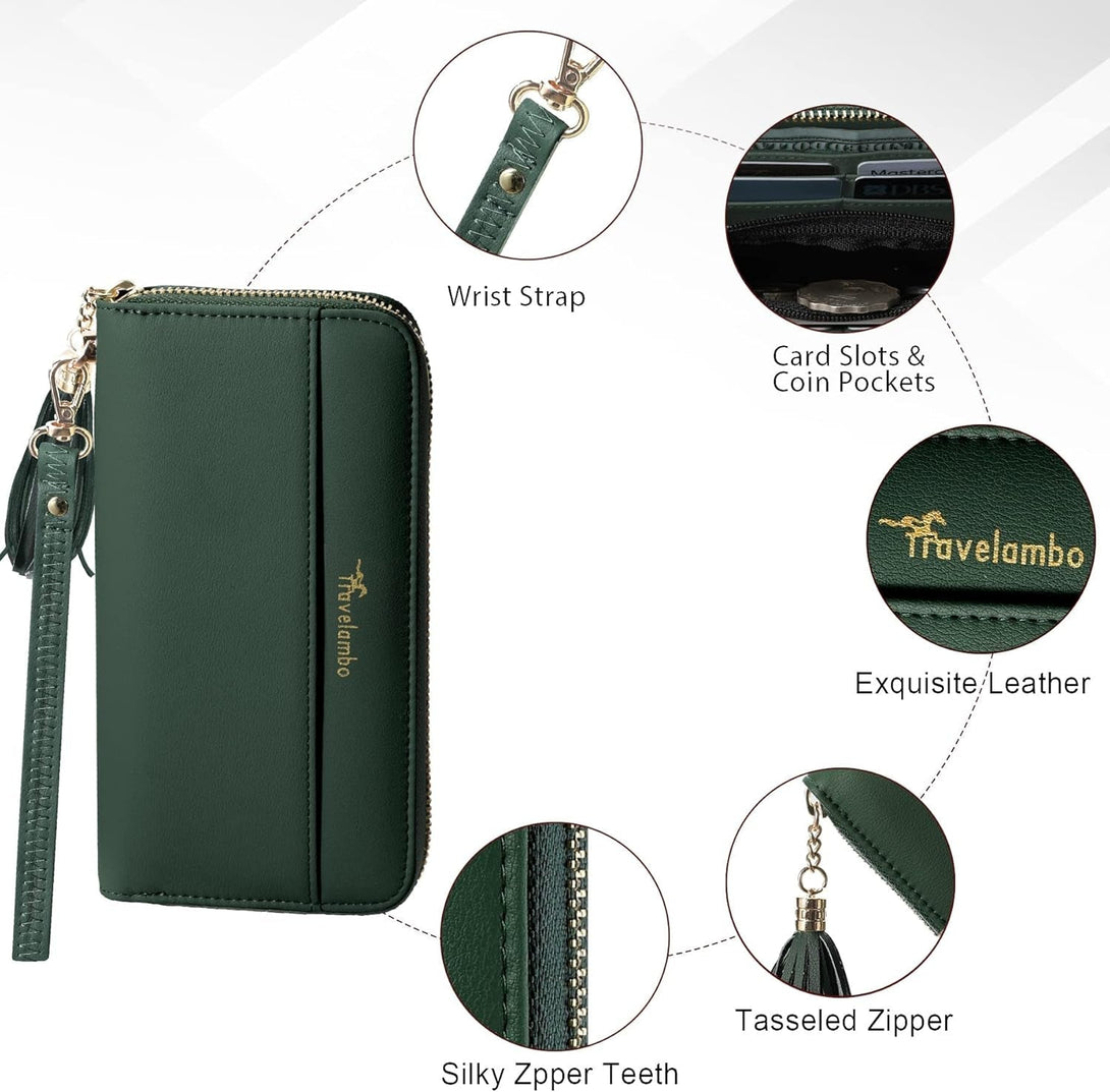 Travelambo Womens Wallet Tassel Bifold Ladies Cluth Wristlet Wrist Strap Long Purse