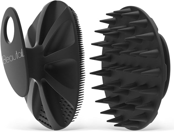 1 Pack Silicone Body Scrubber BEAUTAIL Bath Shower Brush and 1 Pack BEAUTAIL Silicone Scalp Massager Shampoo Brush, Black