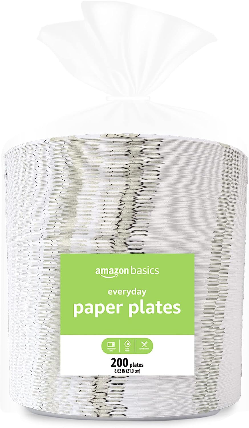 Amazon Basics Everyday Paper Plates, 8.62 Inch, Disposable, 200 Count