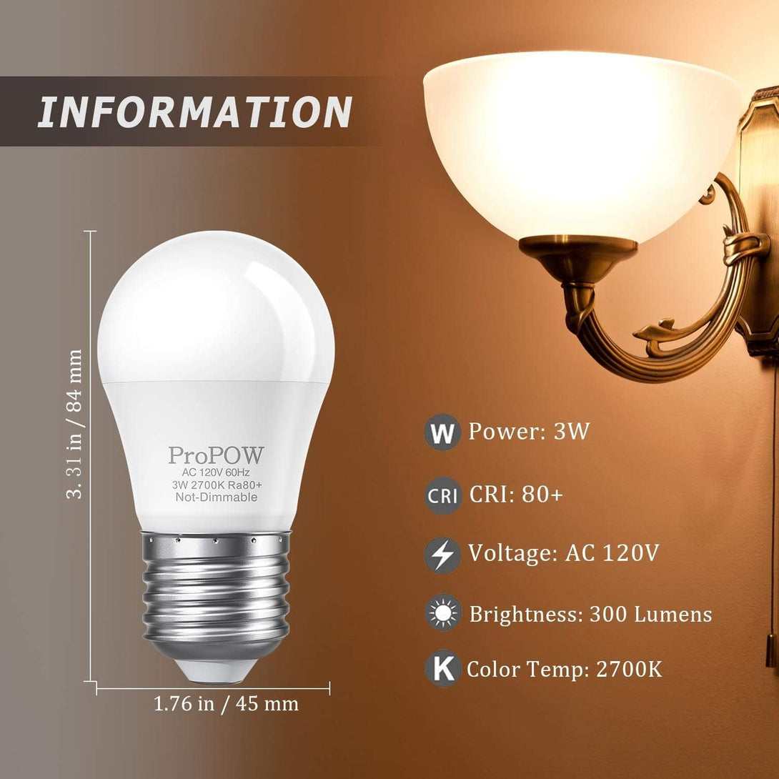25 Watt Light Bulbs Equivalent, A15 E26 3W LED Bulb Soft White 2700K Low Watt Light Bulbs for Home Bedroom, Table Lamp Bulb (6 Pack)