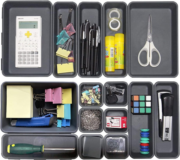 15 PCS Interlocking Desk Drawer Organizer Separator for Office,Bathroom,Kitchen,Makeupï¼ˆBlackï¼‰