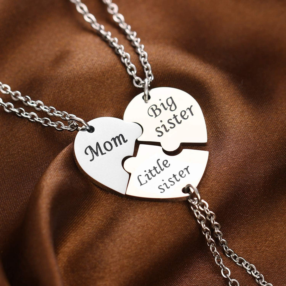 YEEQIN 3Pcs/Set Mom Big Sister Little Sister Mom Necklaces Set Mother Daughters Matching Heart Jewley Set