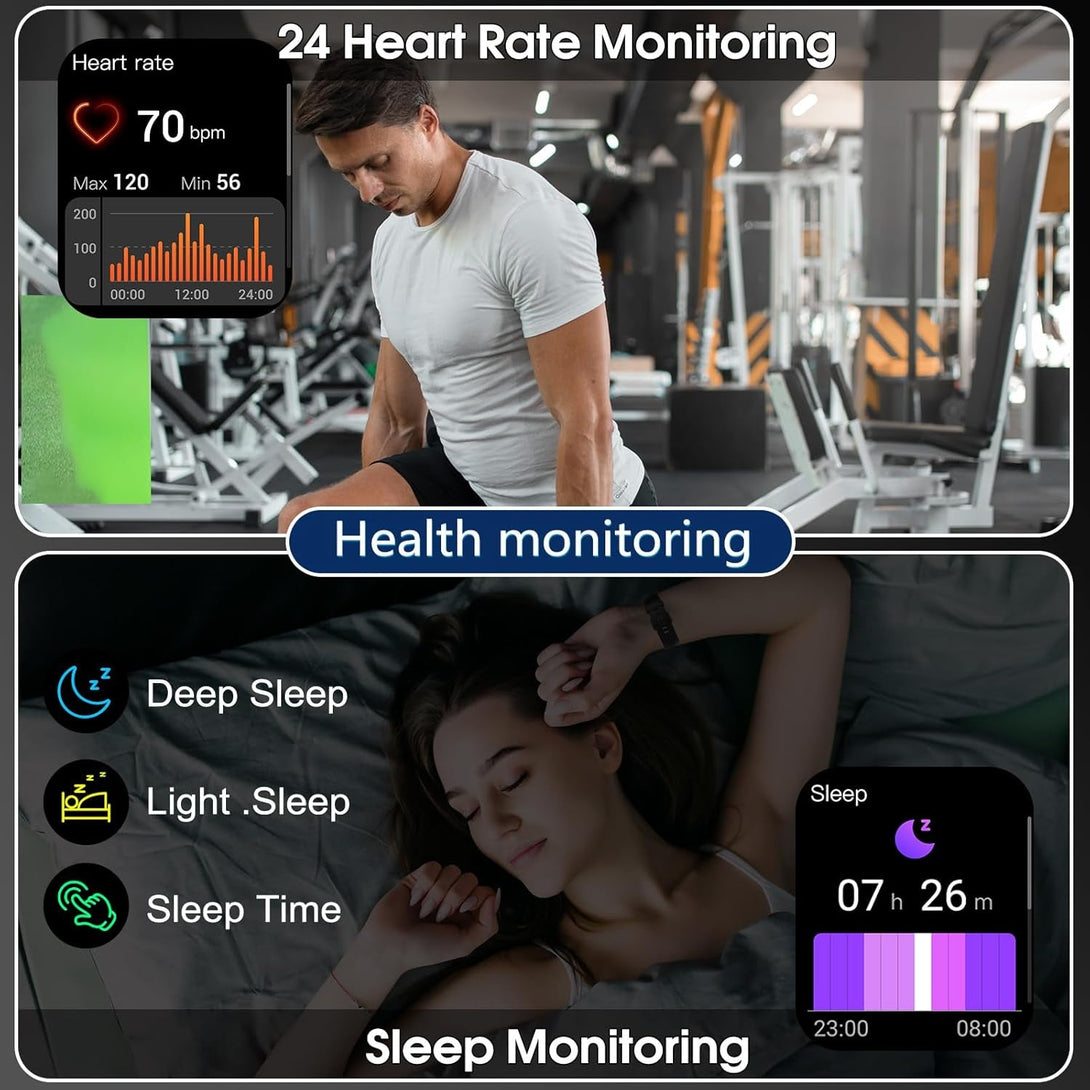 Smart Watch for Men Women Bluetooth Call, 1.95" HD Touch Screen Fitness Watch with Sleep Heart Rate Monitor, 100+ Sports Modes, IP68 Waterproof Activity Trackers for Android Ios, Black