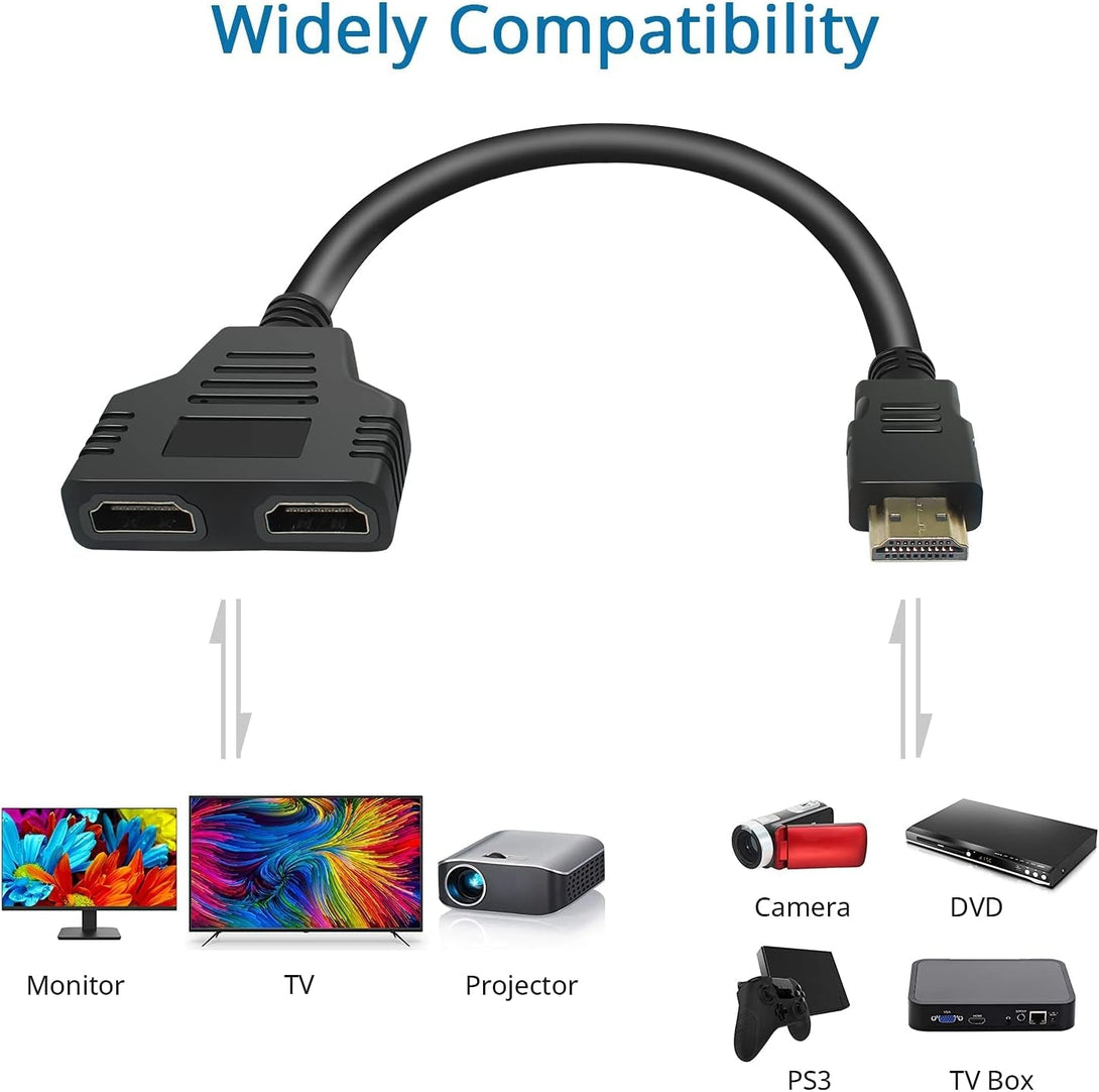 BATU HDMI Splitter Adapter Cable - Splitter 1 in 2 Out Male to Dual HDMI Female 1 to 2 Way for HD, LED, LCD, TV, Support Two the Same Tvs at the Same Time 1080P 30Cm