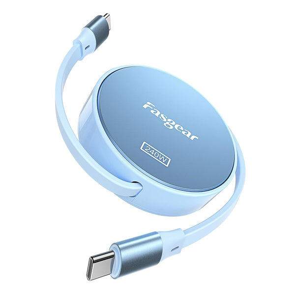 Fasgear USB C Cable, 240W Retractable USB-C 5A Fast Charging I-Phone 16 Cable, 4-Stretch Length Type C Charger Cord for Iphone 15 plus Pro Max, Macbook, Ipad, Sam-Sung S24/S23+(Blue)