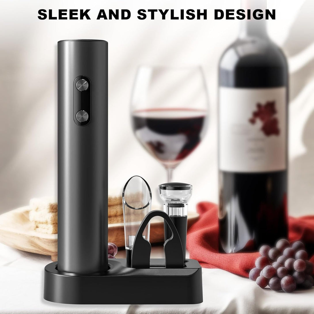 COKUNST Electric Wine Opener Set, Battery Operated Automatic Corkscrews Wine Bottles Opener with Foil Cutter, Wine Pourer, Vacuum Stopper, Reusable Wine Remover for Wine Lover Gift Home Kitchen Party