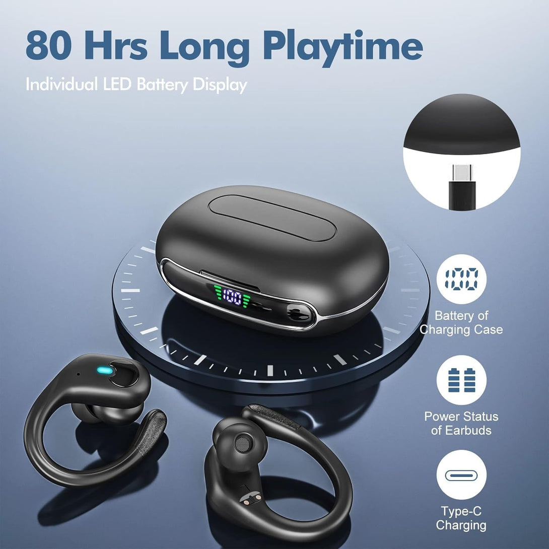 Wireless Earbuds, Bluetooth Headphones 5.3 Hifi Stereo Ear Buds, 80H Bluetooth Earbuds with Dual LED Display Charging Case, IPX7 Waterproof Earphones for Android Ios Black
