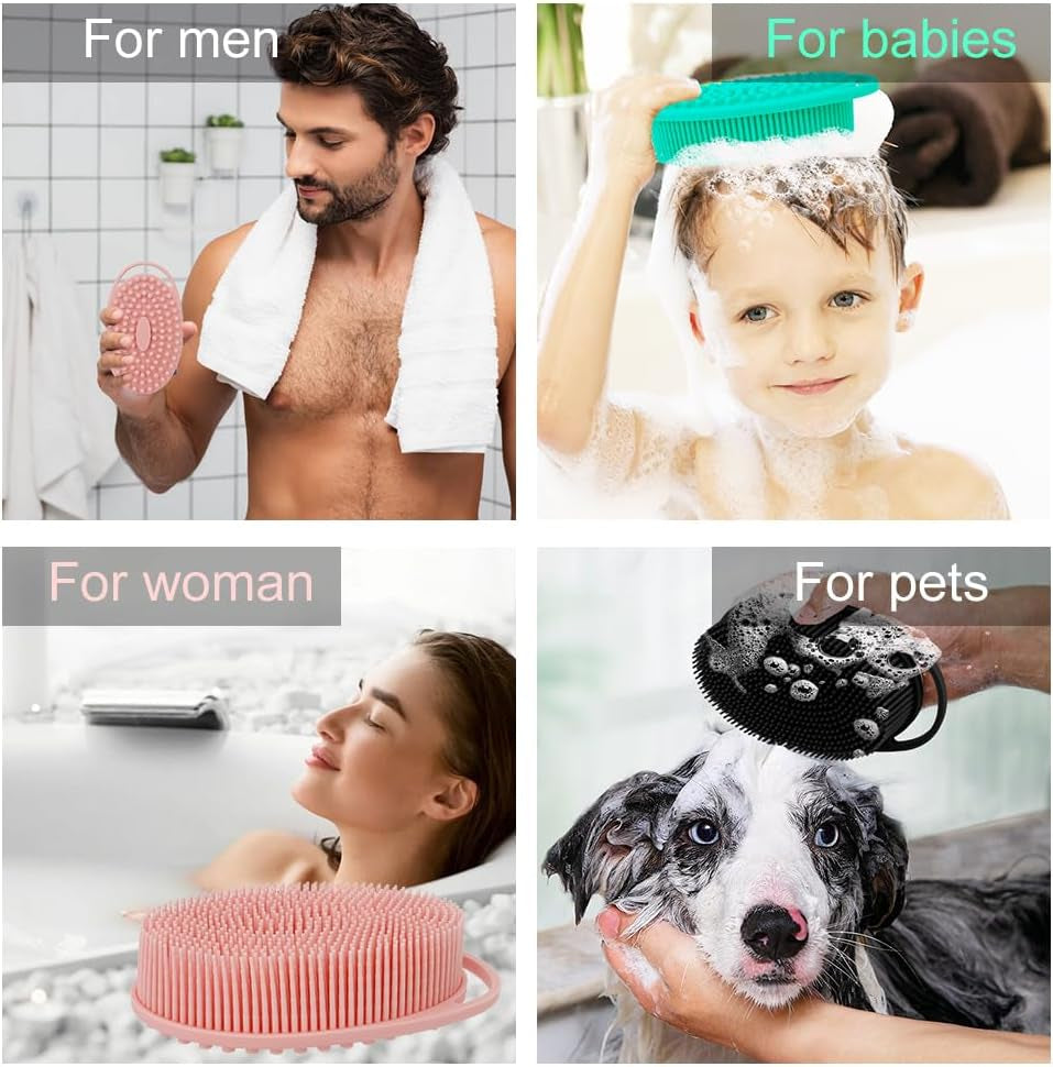 3 Pack Silicone Body Scrubber, Silicone Loofah Exfoliating Soft Body Scrubber, Silicone Body Brush Bath Shower Scrubber for Body, 2 in 1 Bath and Shampoo Wash Brush for Skin Exfoliation Men Women