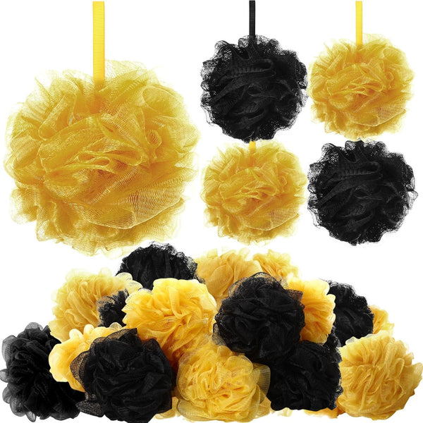 12 Pcs Bath Loofah Shower Sponge 50G Body Back Scrubber Soft Mesh Shower Puffs Exfoliating Loofa for Men Women Bath Accessories Cleaning Tool(Gold and Black)