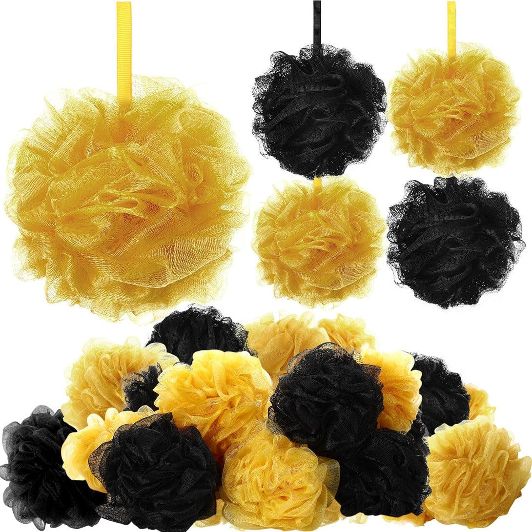 12 Pcs Bath Loofah Shower Sponge 50G Body Back Scrubber Soft Mesh Shower Puffs Exfoliating Loofa for Men Women Bath Accessories Cleaning Tool(Gold and Black)