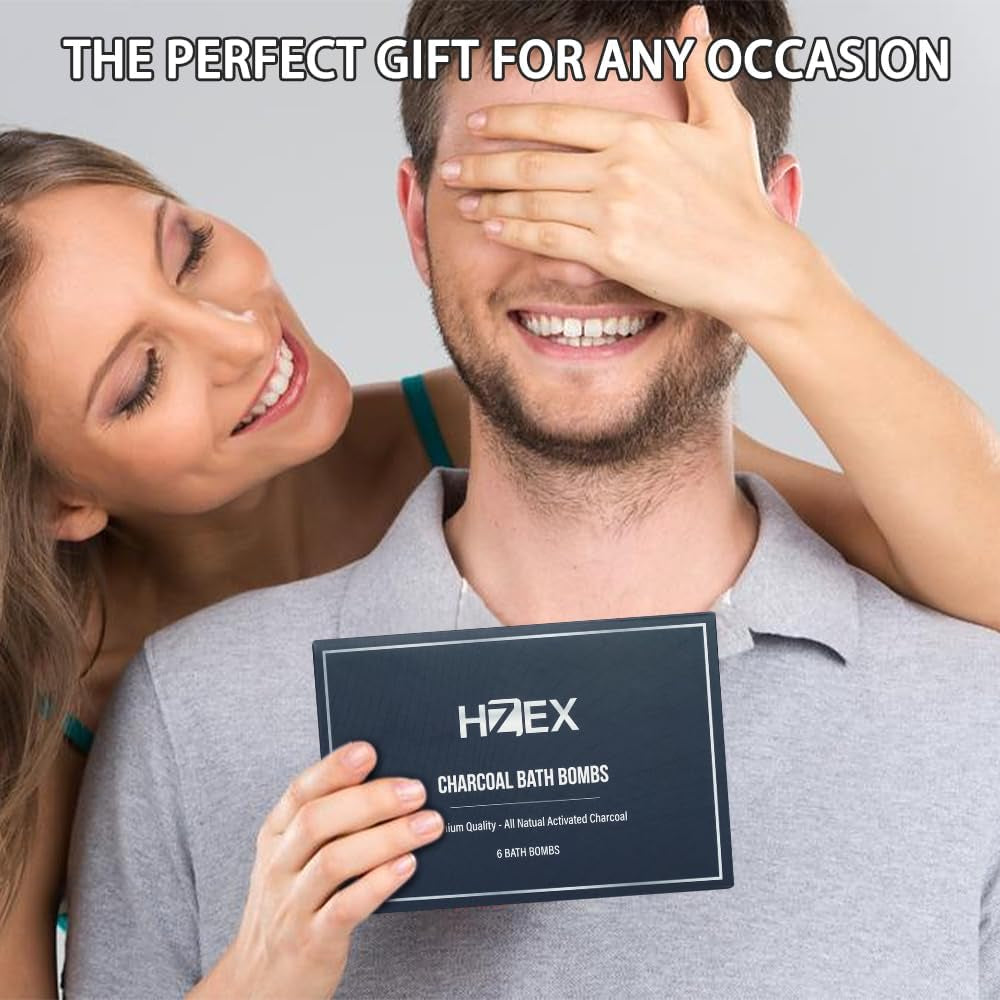 Bath Bombs, HZEX 6 Large Natural Luxury Charcoal Bathbomb Fizzes for Men Women, Organic Bath Bomb with Essential Oils and Shea Butter, Stress Relief and Relaxation, Detox with Charcoal Bathbombs