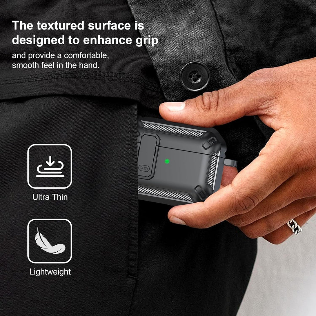 RFUNGUANGO for Airpods Pro 2Nd Gen Protective Case with Cleaning Kit, Military Hard Case with Lock for Airpod Gen 2 Charging Case 2023, 2022, Black