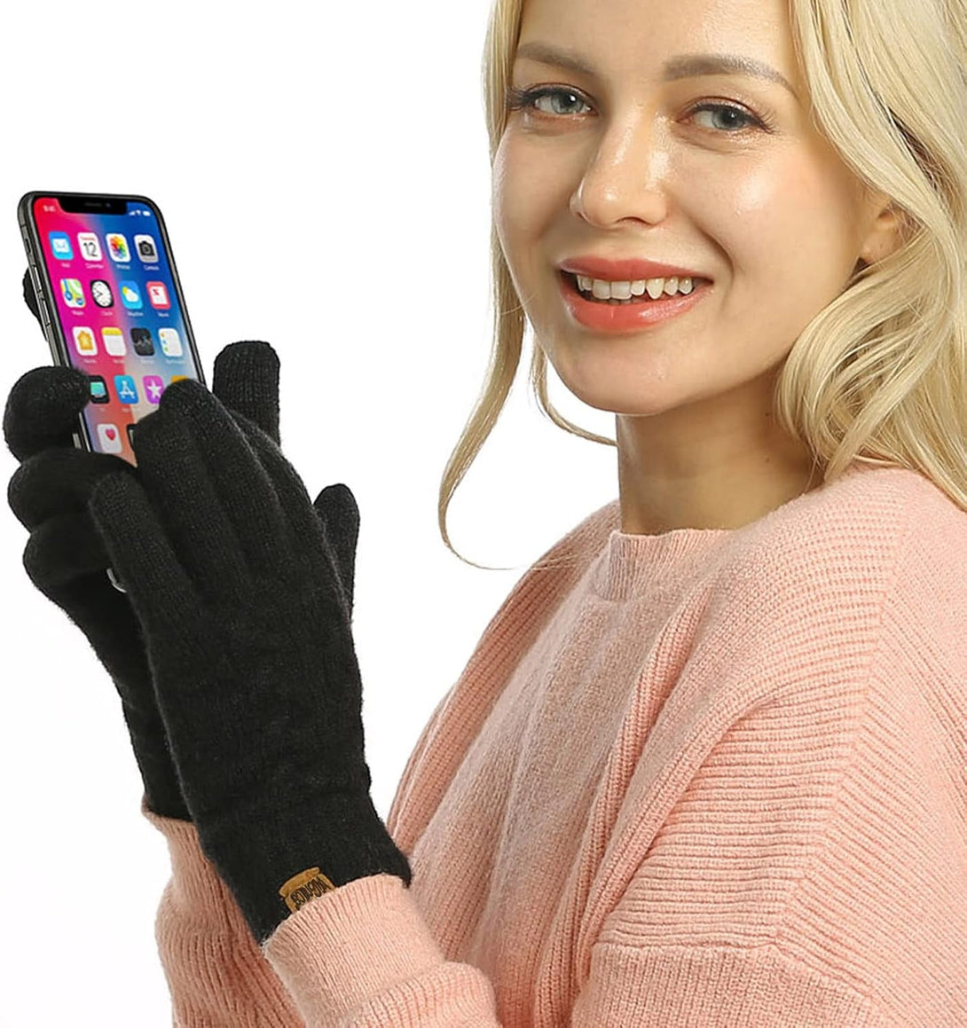 Vigrace Women'S Winter Warm Touch Screen Gloves Cable Knit Wool Fleece Lined Touchscreen Texting Mittens for Women