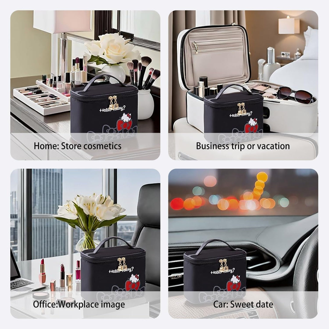 Ambealla Makeup Bag Large Waterproof Cosmetic Bags with Makeup Brush Holder, Cute Printed Makeup Organizer for Women Traveling,Portable Toiletry Bag for Girls