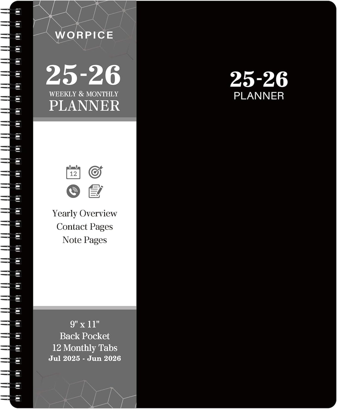 2025-2026 Planner - 9” × 11”, from JUL. 2025 to JUN. 2026, Weekly and Monthly Academic Planner 2025-2026, Inner Pocket, Premium Paper, Twin-Wire Binding, Make Your Life Productive - Black