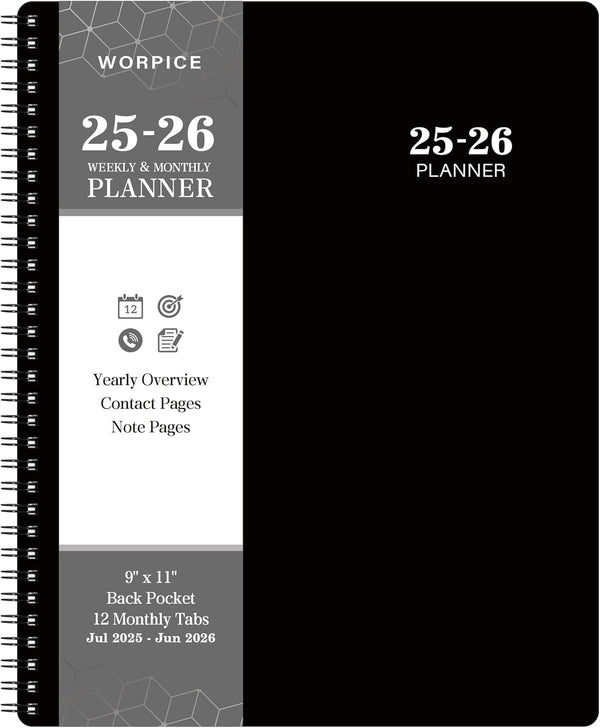 2025-2026 Planner - 9” × 11”, from JUL. 2025 to JUN. 2026, Weekly and Monthly Academic Planner 2025-2026, Inner Pocket, Premium Paper, Twin-Wire Binding, Make Your Life Productive - Black
