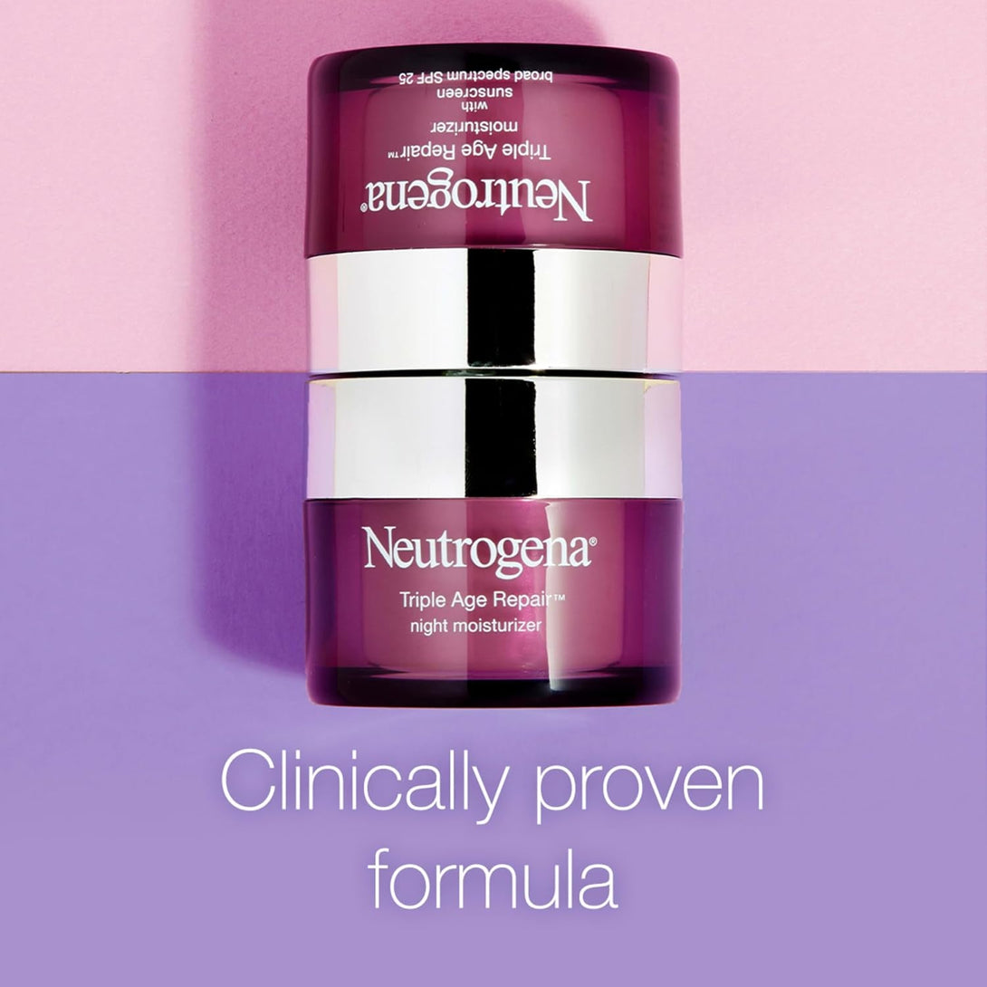 Neutrogena Triple Age Repair Anti-Aging Night Cream Facial Moisturizer, Tone-Evening Dark Spot Remover & Firming Anti-Wrinkle Nighttime Face & Neck Cream, Vitamin C & Glycerin, 1.7 Oz