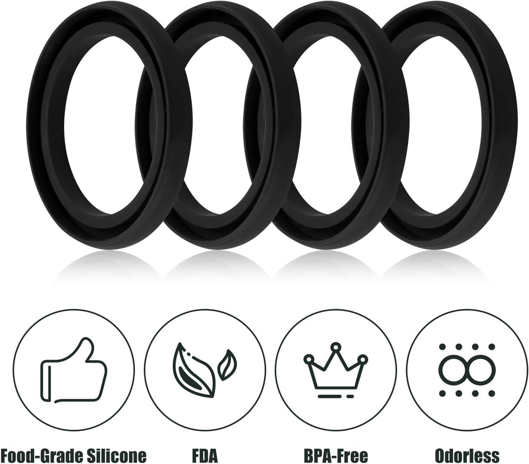 4Pcs Silicone Replacement Gaskets Classic for Stanley, Silicone Seal Gasket for Thermos Compatible with Stanley Classic 20 Oz 1.0 QT 1.5 QT 2 QT 2.5 QT Vacuum Bottle Stopper Black