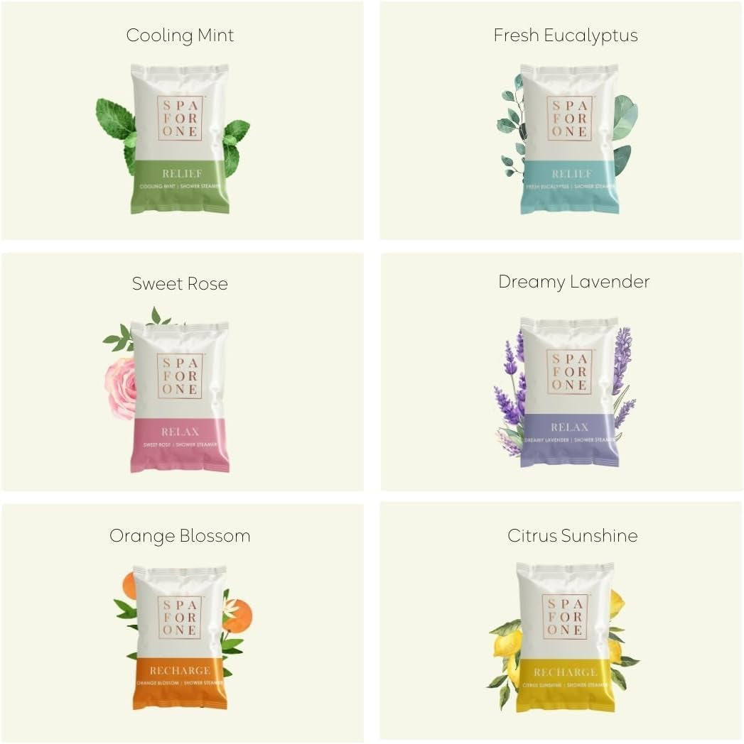 Aromatherapy Shower Steamers with Natural Essential Oils - Relaxation and Luxury Self Care Birthday Gifts for Women and Men - Variety 6 Pack