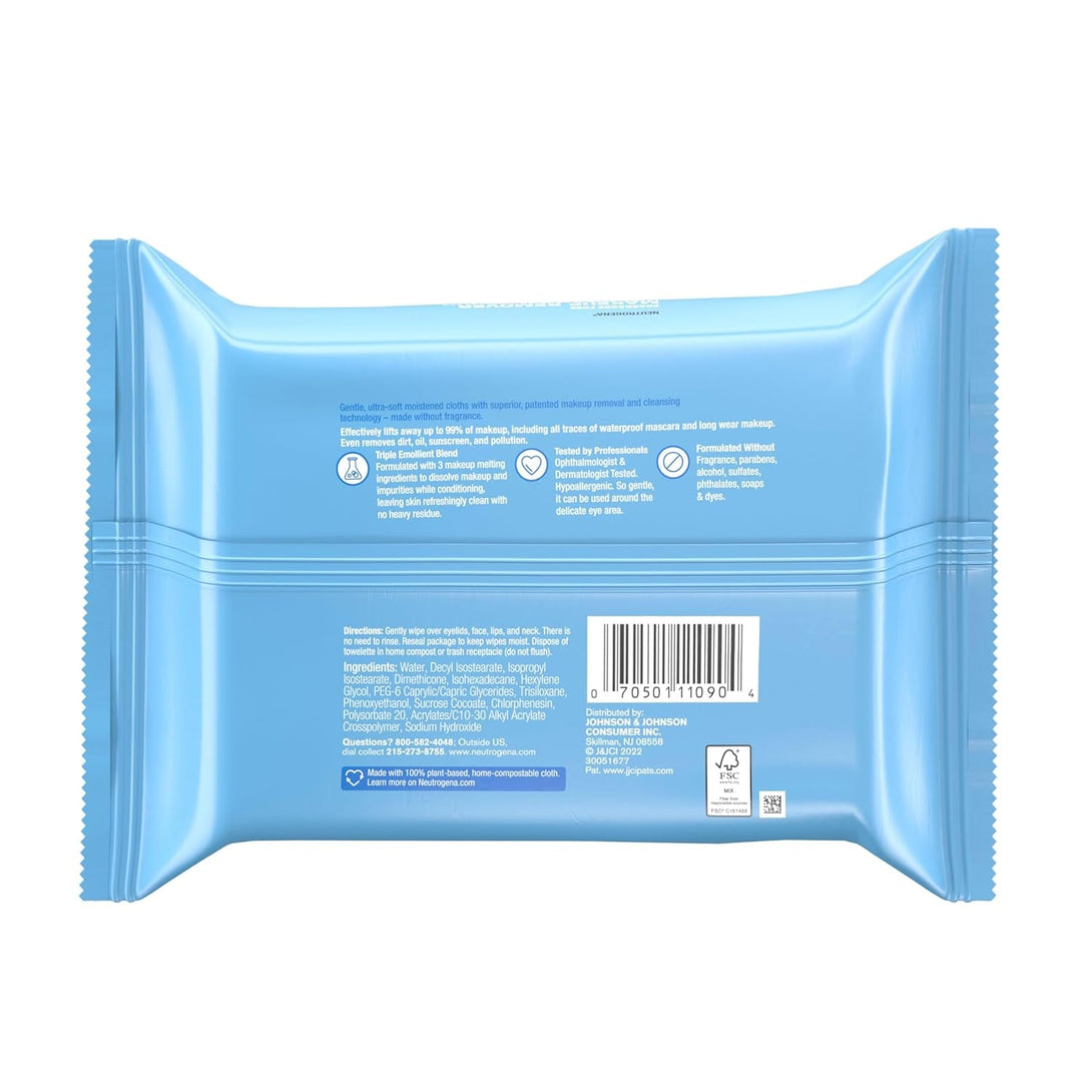 Neutrogena Fragrance-Free Makeup Remover Wipes, Daily Facial Cleanser Towelettes, Gently Removes Oil & Makeup, Alcohol-Free Makeup Wipes, 25 Ct