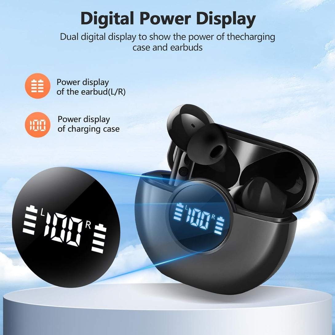 Wireless Earbuds 2025 NEW Bluetooth 5.4 Headphones Bass 3D Stereo, In-Ear Earphones with 4 ENC Noise Cancelling Mic, 48H Playtime with LED Display, IPX7 Waterproof for Laptop Pad Android Ios, Black