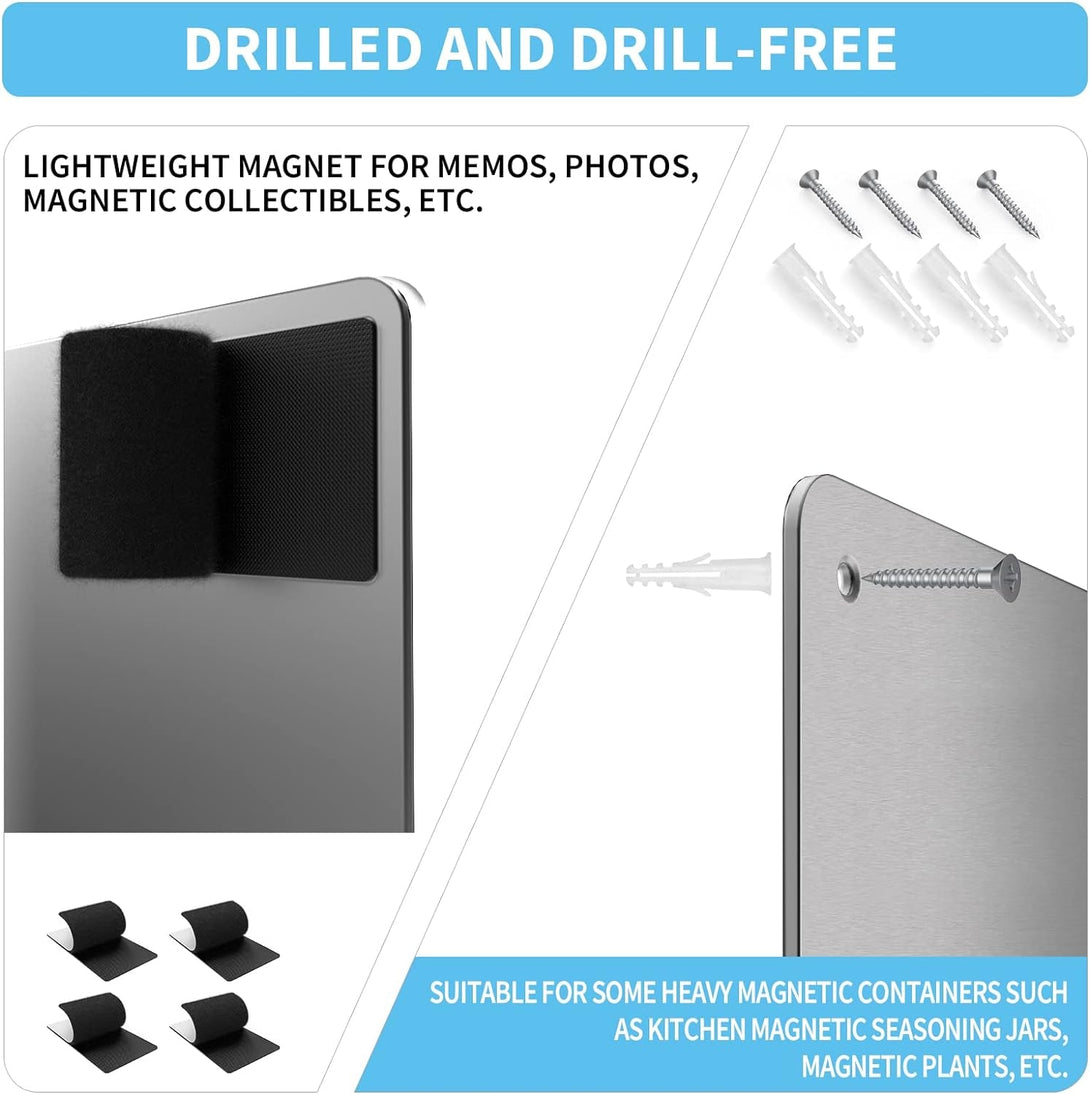 17.1" X 11.8" 2 Pack Stainless Steel Magnetic Board - Magnet Bulletin Board to Display Magnetic Letters Numbers Animal, Poetry, Spice Jars, Notes, Photos, Suitable for Wall, Refrigerator, Cubicle