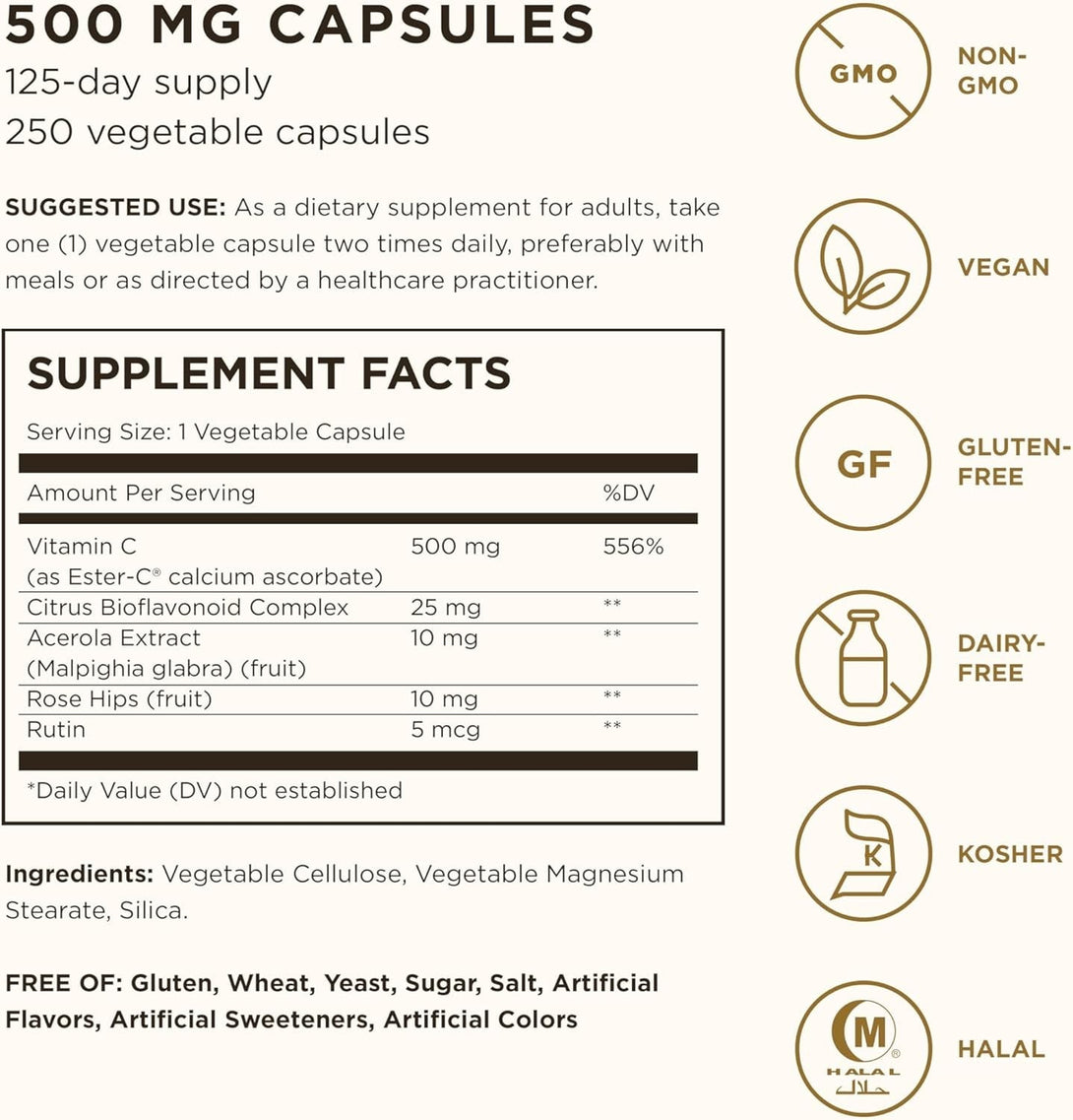 Solgar Ester-C plus Vitamin C (Ascorbate Complex) - Gentle & Non Acidic - Antioxidant & Immune Support - Non GMO, Vegan, Gluten Free, Kosher - Berry, Standard Packaging, 250 Count