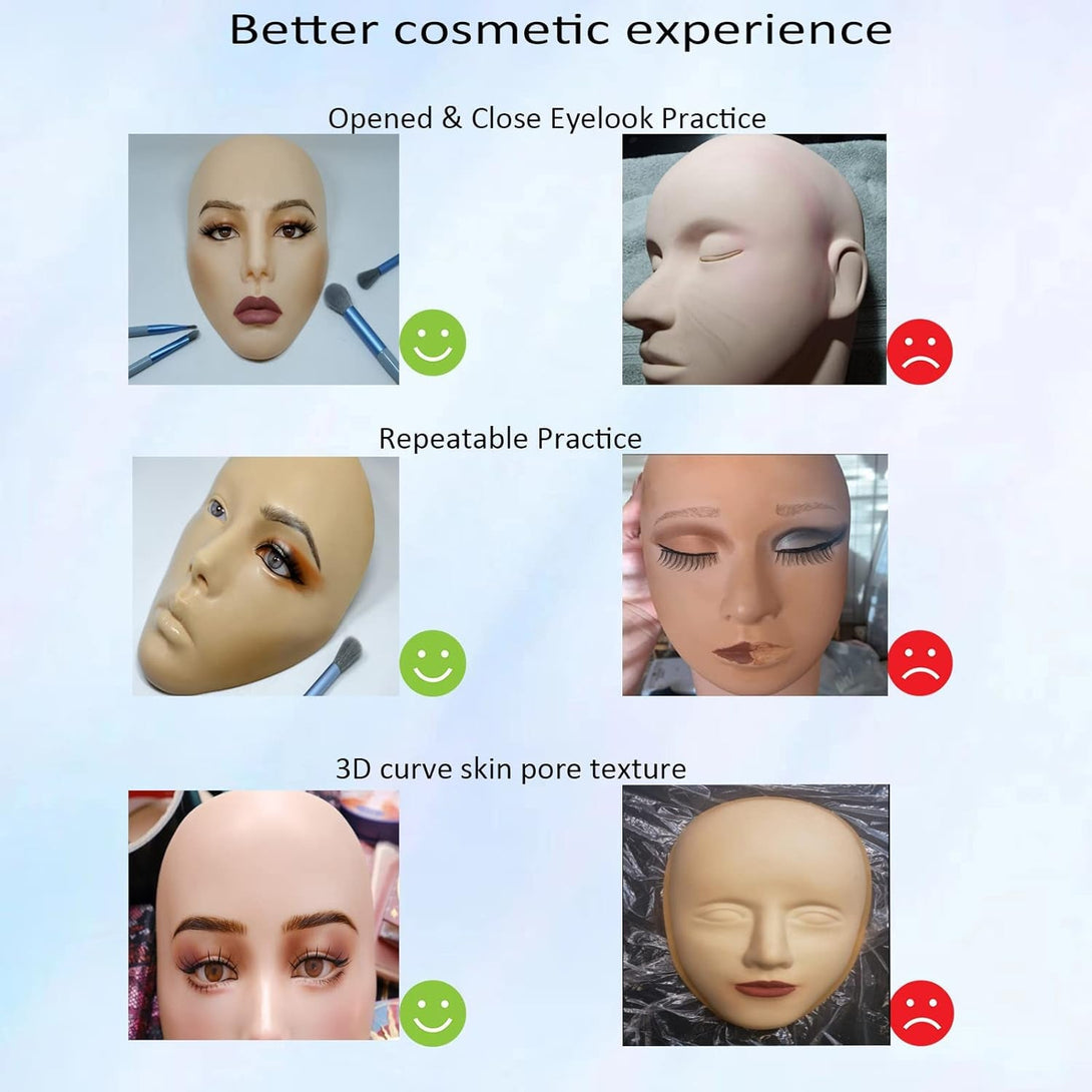 5D Makeup Practice Face Board, Silicone Makeup Mannequin Face, Reusable Beginner Practice Eye Makeup Face, Eye Fake Silicone, Makeup Artist Full Face Practice Eyelash Eye Shadow Eyeliner Pen Simulatio