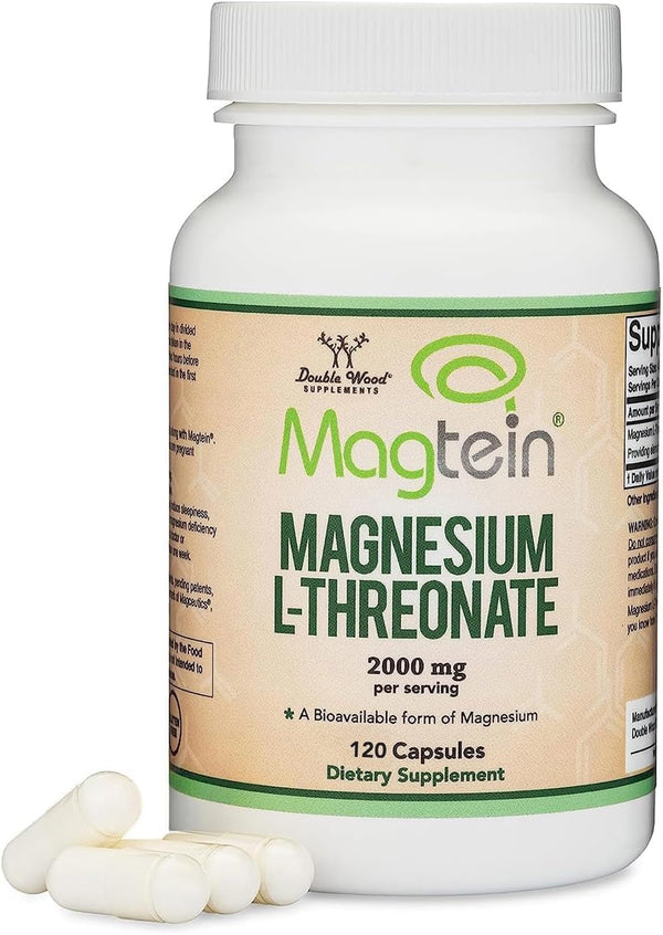 Magnesium L Threonate, Magtein™, Sleep and Cognitive Support – High Absorption – Most Bioavailable Form of Magnesium – 2,000 Mg – 120 Capsules