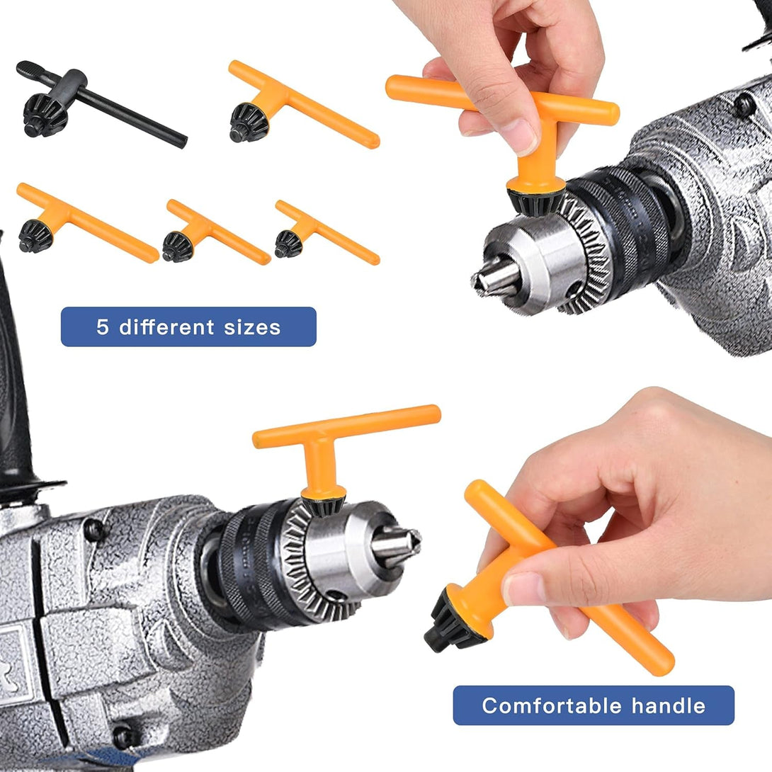 5 Sizes Drill Chuck Key Wrench, High Hardness Carbon Steel Replacement Drill Press Chuck Key for Drill Clamping Tool (Chuck Diameter: 1/4" / 3/8" / 1/2" / 5/8" 3/4")