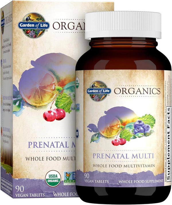 Garden of Life Prenatal Vitamins Organics Prenatal Multi - 90 Tablets, Vegan Whole Food Multivitamin, Folate Not Folic Acid & Stomach Soothing Blend, Organic Prenatals Supplements for Women