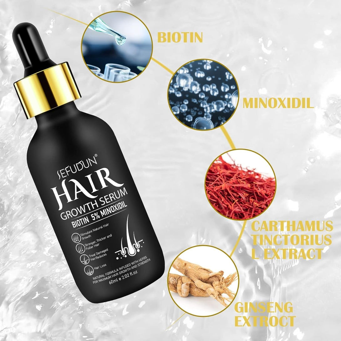 5% Minoxidil Hair Growth Oil for Men and Women - Regrowth Serum, Extra Strength Spray for Hair Loss, Thicker Healthier Hair, Beard Growth Kit, Topical Treatment, 2.02 Oz