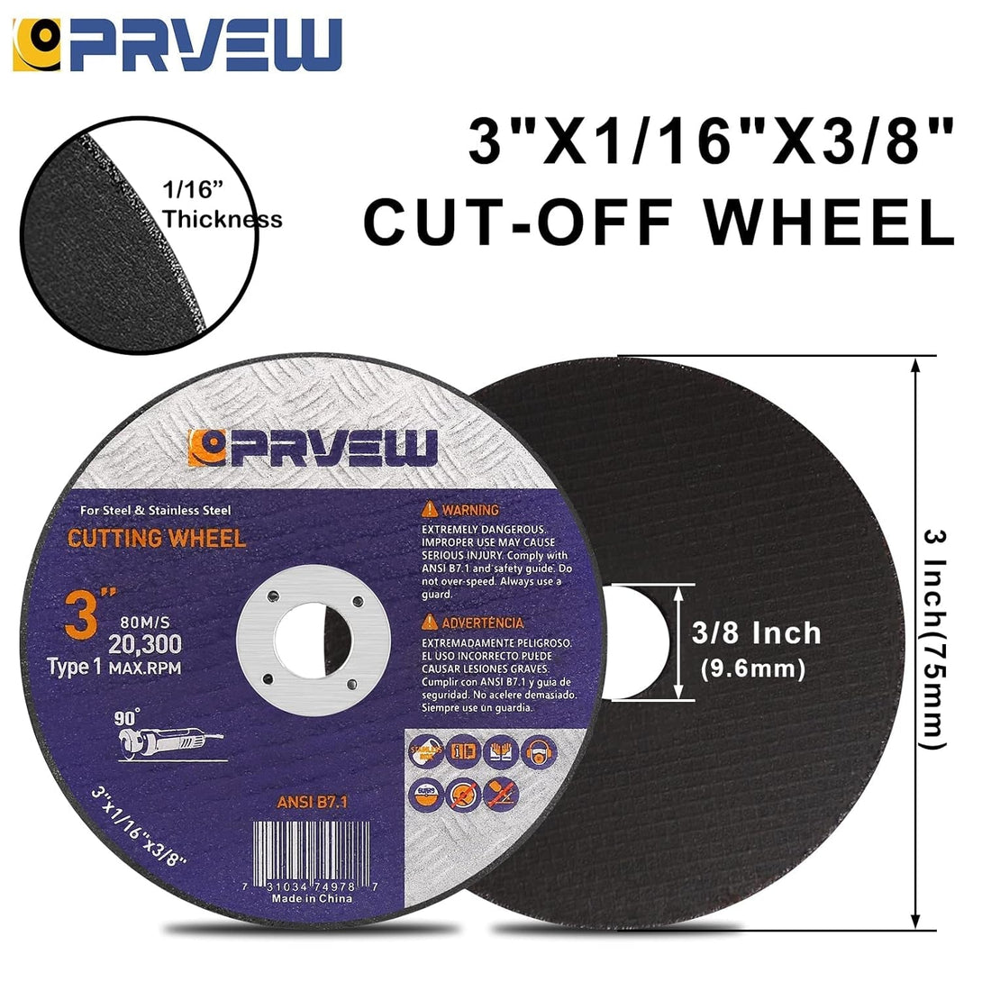 50-Pack Die Grinder Cut off Wheel 3 Inch, 3" X1/16 X3/8" Quality Cutting Wheel Cutting Disc for Metal&Stainless Steel