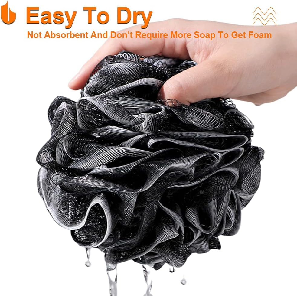 Urbanstrive Shower Bath Sponge XL 75G Soft Shower Loofahs Balls for Body Wash Men Women Bathroom Accessories, 1 Pack, Black