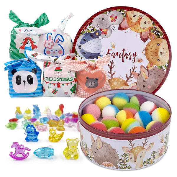 34 + 6 Bath Bombs with Crystal Toys inside for Kids, 34PCS Organic Surprise Bath Bomb Gift Set for Christmas, Birthday, Easter, Natural Fizzy Bath Home Spa, 6PCS Gift Bags for Girls and Boys