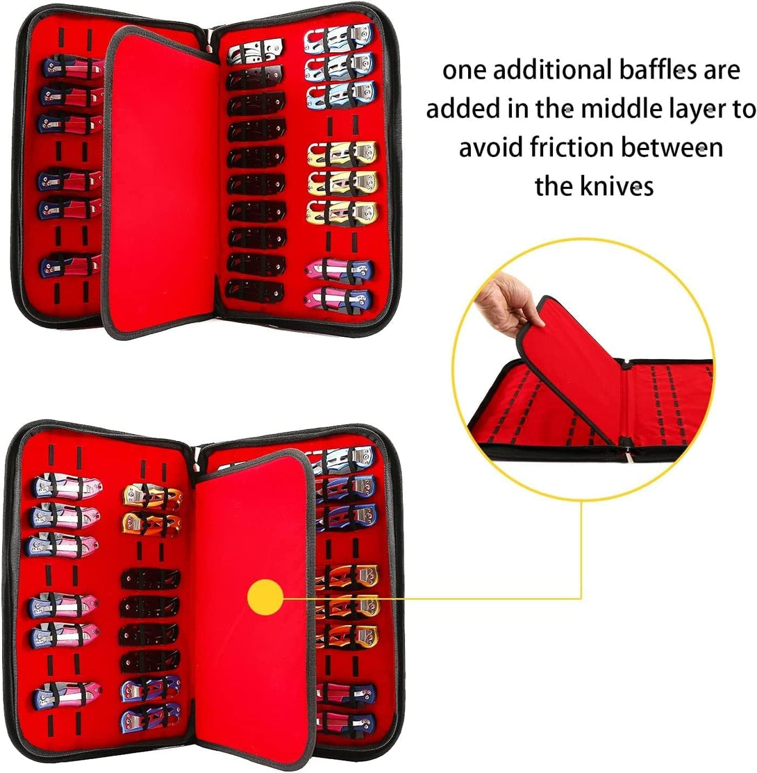HERSENT Pocket Knife Storage Case,Folding Knife Pouch Carrier Holder,40 Slots Small Knife Carrying Cases,Versatile Knife Collection for Survival,Tactical,Outdoor,Edc Mini Knife