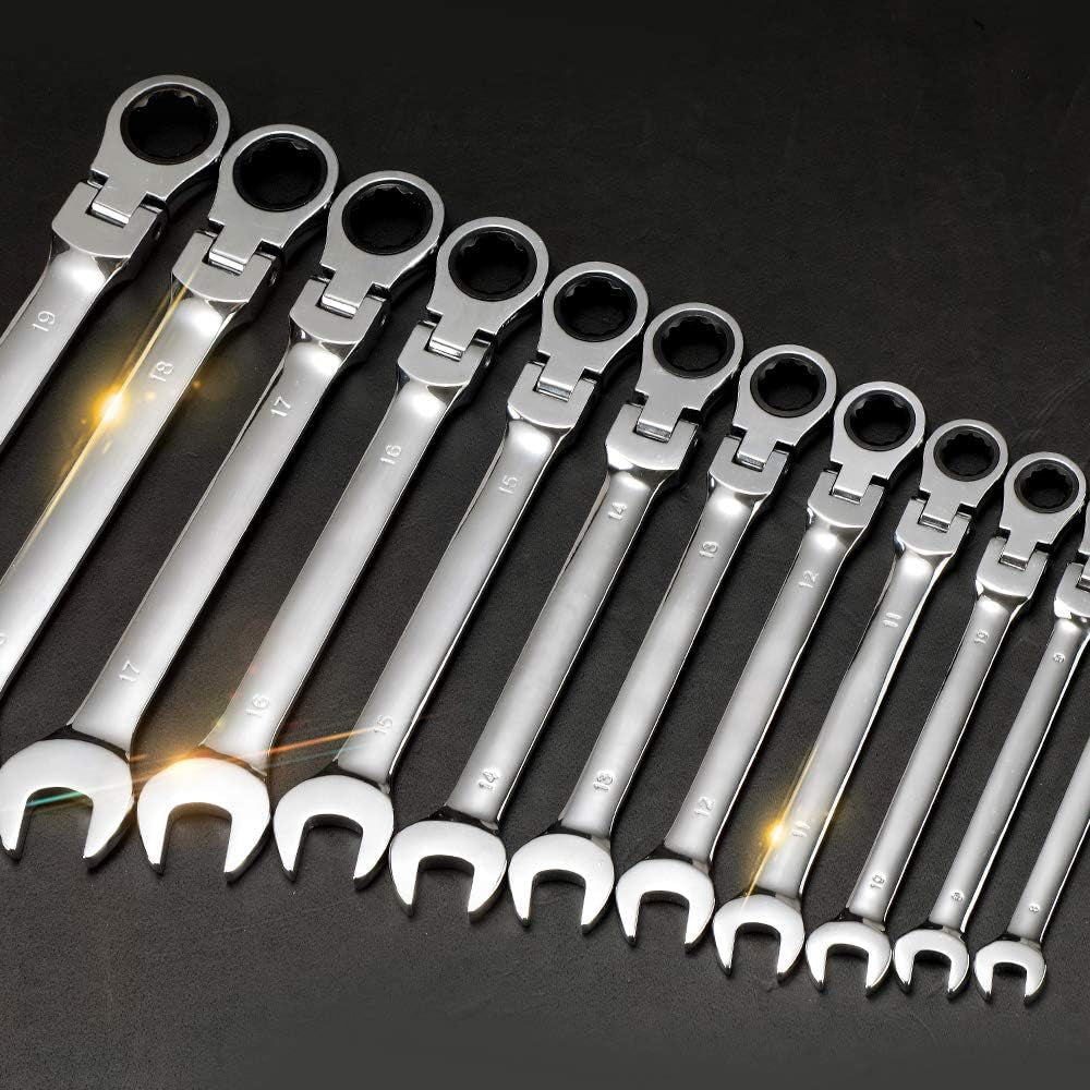 7Mm Metric Flex-Head Ratchet Wrench,Box End Head 72-Tooth Ratcheting Combination Wrench Spanner