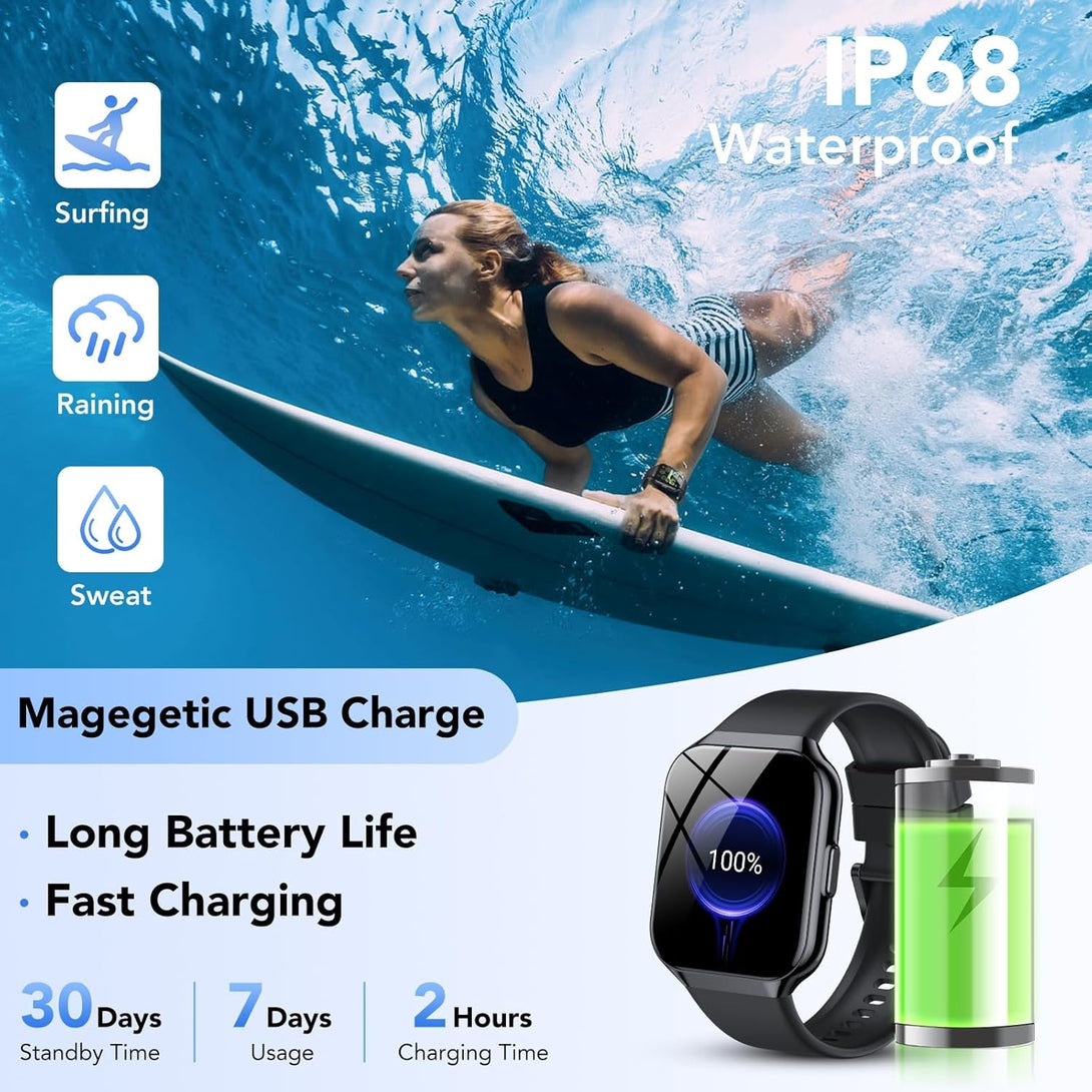Smart Watch for Men Women, 1.96" Smartwatch (Answer/Make Call), IP68 Waterproof Fitness Tracker, 112+ Sport Modes, Heart Rate and Sleep Monitor, Pedometer, Smartwatches for Android Ios, Black​