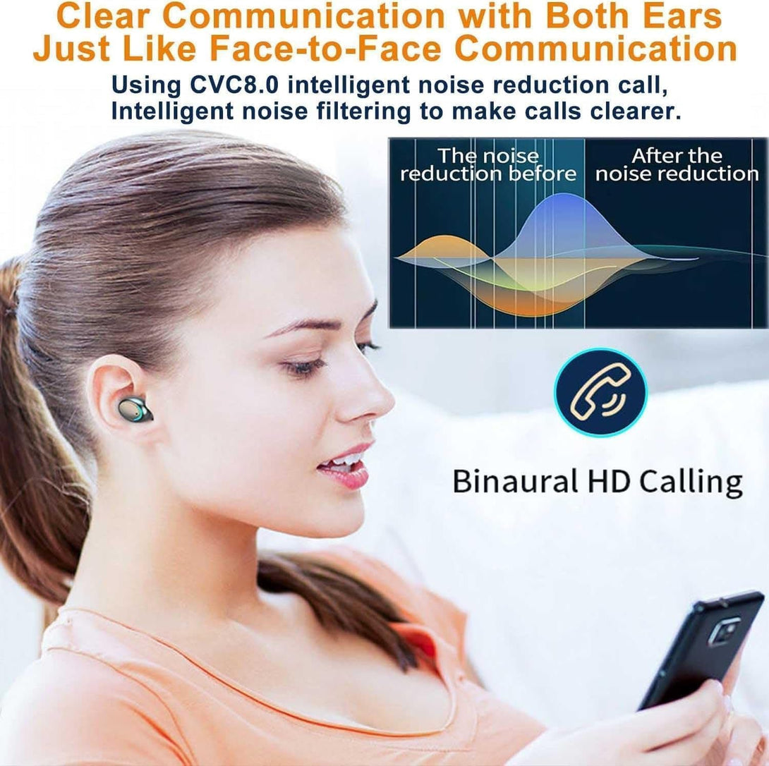 Wireless Earbuds with Large Charging Case,Ipx7 Waterproof, Hi-Fi Stereo Sound